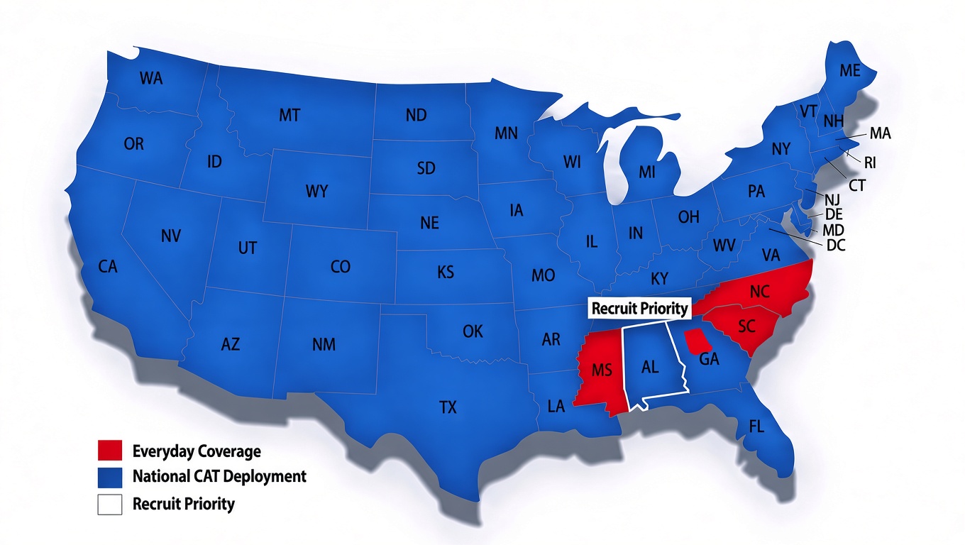 Southeast United States service area map